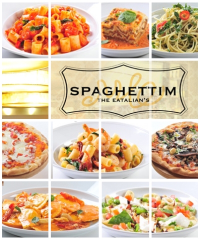 שובר פתוח ב'ספגטים' מסעדה איטלקית, סניף שיכון דן, תל אביב. פסטות במגוון רטבים, פיצות, סלטים, בשרים, קינוחים ועוד.