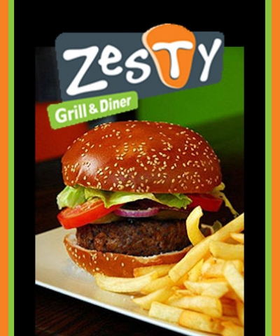 ארוחת המבורגר הכוללת המבורגר עסיסי, אנטריקוט, או אסאדו 250 גרם, עם ציפס ושתייה, ב ''ZESTY'' קרית חיים.